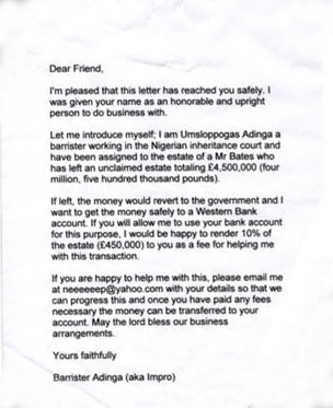 Letters nigerian scam Nigerian scam